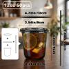 12oz Disposable Stemless Glasses with Flat Lids and Straws,PET Disposable Drinking Cups,Clear Plastic Wine Glasses for Parties Birthday,Wedding,Meeting,Christmas Party Supplies. (50, Black) view 3