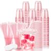 12oz Disposable Stemless Glasses with Flat Lids and Straws,PET Disposable Drinking Cups,Clear Plastic Wine Glasses for Parties Birthday,Wedding,Meeting,Christmas Party Supplies. (100, Pink) view 1