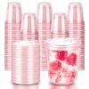 12oz Disposable Stemless Glasses With Strawless Sip Lids,PET Disposable Drinking Cups,Clear Plastic Wine Glasses for Parties Birthday,Wedding,Meeting,Christmas Party Supplies. (100, Pink) view 1