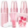 12oz Disposable Stemless Glasses with Flat Lids and Straws,PET Disposable Drinking Cups,Clear Plastic Wine Glasses for Parties Birthday,Wedding,Meeting,Christmas Party Supplies. (50, Pink) view 1