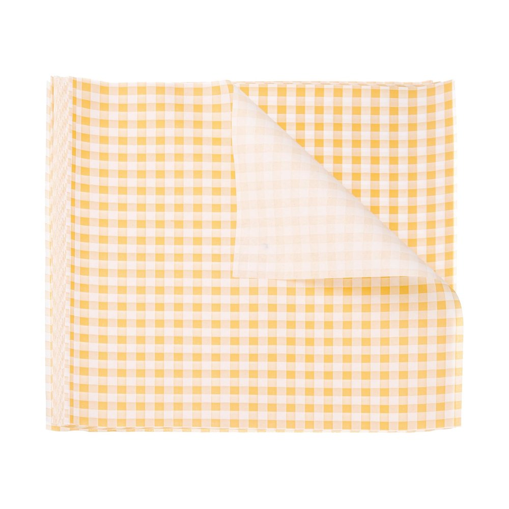 HARFINGTON 30pcs Square Checkered Wax Paper Sheets 10" x 10" Oil-absorbing Dry Food Wrapping Paper for Sandwich Baking Paper Liners Picnic Basket Bread Hamburger Wrap Kitchen, Yellow