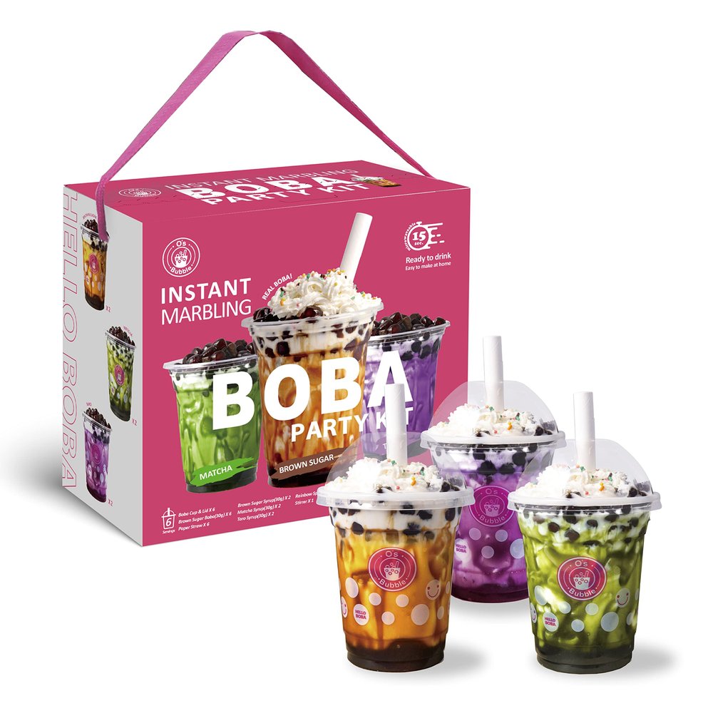 O's Bubble Boba Tea Kit - Bubble Tea Kit - All in One Boba Kit - Boba Kit for Kids - 6 Servings Includes Cups, Straws, Stirrer (Party Kit Variety Pack Upgrade) (Party Kit Variety Pack Upgrade)