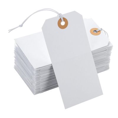 100x Gift Tags with String Blank Hang Tags Arts Crafts DIY Garment Tags with Hole Gift Hanging Label Tags for Father's Day, 12x6cm