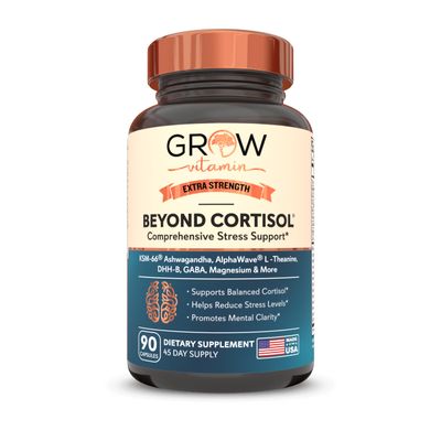 grow vitamin Cortisol Support, Organic KSM-66 Ashwagandha, AlphaWave L-Theanine, GABA, Magnesium, 90 Capsules