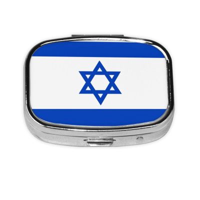 Israeli Flag Weekly Pill Organizer - Square Travel Pill Box with Multiple Compartments, Ideal for Vitamins, Supplements, and Cod Liver Oil Storage.