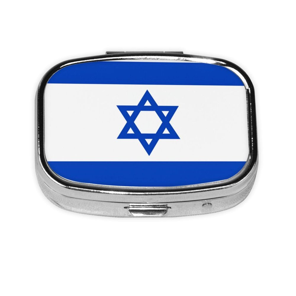 Israeli Flag Weekly Pill Organizer - Square Travel Pill Box with Multiple Compartments, Ideal for Vitamins, Supplements, and Cod Liver Oil Storage.