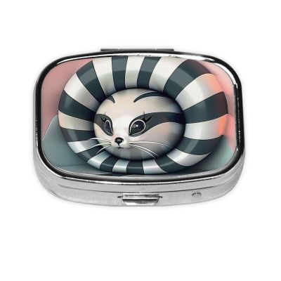 Black and White Cat Weekly Pill Organizer - Square Travel Pill Box with Multiple Compartments, Ideal for Vitamins, Supplements, and Cod Liver Oil Storage.