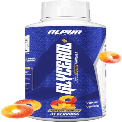 Alpha Supps Glycerol+ Liquid Pump Formula - Stim-Free Liquid Glycerol and Citrulline High-Performance Supplement for Enhanced Muscle Pumps, Hydration, & Endurance (31 Servings, Peach Rings)
