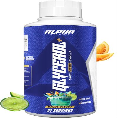 Alpha Supps Glycerol+ Liquid Pump Formula - Stim-Free Liquid Glycerol and Citrulline High-Performance Supplement for Enhanced Muscle Pumps, Hydration, & Endurance (31 Servings, Baja Twist)
