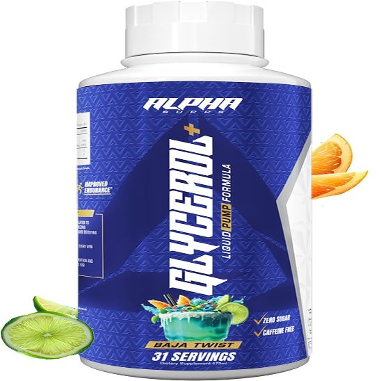 Alpha Supps Glycerol+ Liquid Pump Formula - Stim-Free Liquid Glycerol and Citrulline High-Performance Supplement for Enhanced Muscle Pumps, Hydration, & Endurance (31 Servings, Baja Twist)