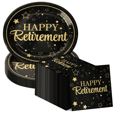 Dereinwo 50 Pcs Retirement Paper Plates and Napkins Set