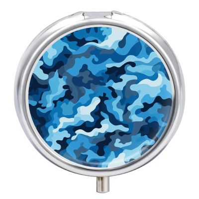 Blue Camouflage Pattern Pill Box Mini Pill Case Pocket Pill Case for Men Travel Pill Box Cute Pill Organizer 3 Compartment Medicine Pill Organizer Pill Container Pill Holder