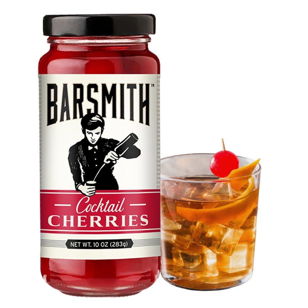 Barsmith Cocktail Cherries - Premium Maraschino Cherries for Cocktails - Hand-Selected Italian Cherry with Rich Flavor - Perfect Cocktail Garnish for Old Fashioneds & Whiskey - 10 oz Jar (Pack of 1)