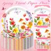 Funnymoom 96 Pcs Wildflower Tableware Set for 48 Guests Include 48 7 Inch Dessert Plates and 48 Napkins Watercolor Disposable Dinnerware for Birthday Holiday Tea Party Supplies view 4