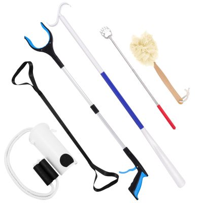 6 PC Hip Replacement Recovery Kit for Elderly and Knee Back Surgery Patients with Grabber, Sock Aid, Leg Lifter, Shoe Puller, Back Scratcher, Bath Sponge, Essential Tools for Recovery After Surgery