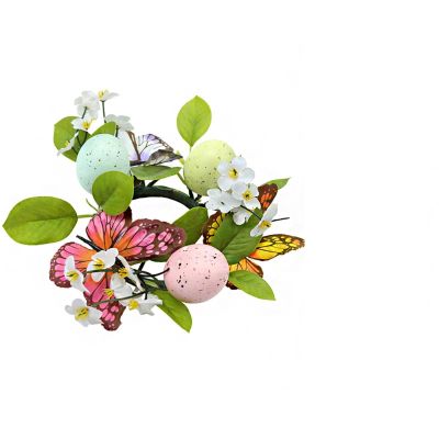 Easter Egg Candle Rings Wreaths,Artificial Spring Easter Egg Flower Wreath Candle Holder Garland for Holiday Home Kitchen Table Centerpiece (Colorful, 19cm)