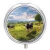 Travel Pill Holder Cows Grazing Pill Box for Pocket Round Pill Box with 3 Compartment Decorative Portable Pillbox Tablet Vitamin Organizer Mini Pill Case view 1
