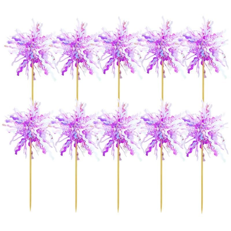 10 Pcs Sparkling Foil Firework Cupcake Toppers For New Year's Holidays Birthday Wedding Graduation Party Supplies (Purple)