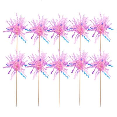 10 Pcs Sparkling Foil Firework Cupcake Toppers For New Year's Holidays Birthday Wedding Graduation Party Supplies (Pink)