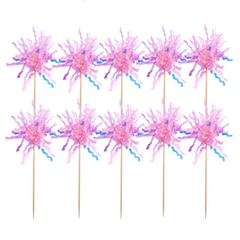 10 Pcs Sparkling Foil Firework Cupcake Toppers For New Year's Holidays Birthday Wedding Graduation Party Supplies (Pink)