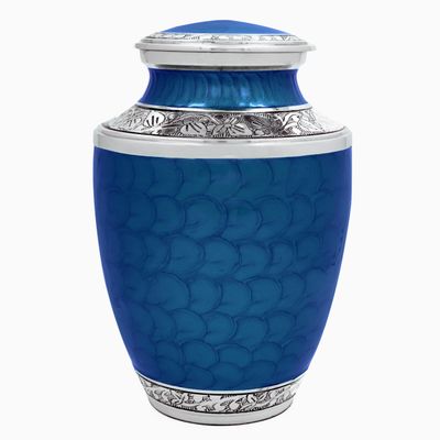 ALPHA Living HOME Cremation Urns for Human Ashes Adult Decorative Memorial Funeral Urn with Secure Screw Lid, Handcrafted Metal Burial Urn for Men & Women (Blue & Silver)