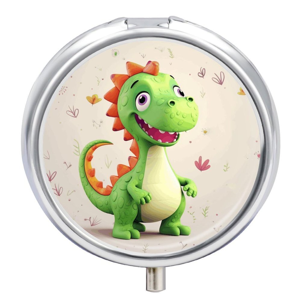 Cute Dinosaur Pill Box Round Pill Box 3 Compartment Decorative Pocket Or Purse Portable Travel Medicine Tablet Vitamin Holder Organizer Pill Case for Purse Pocket Travel Gift