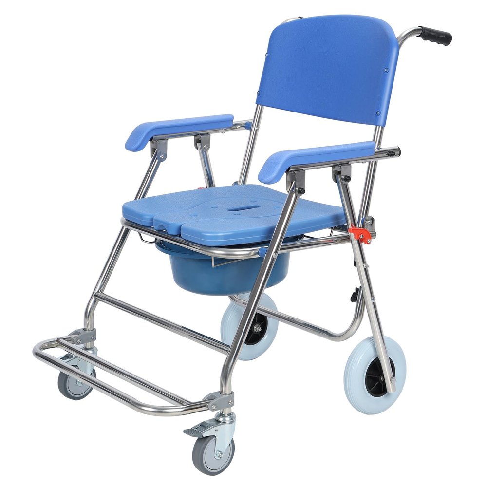 gihusrzx Rolling Shower Chair with Arm, 3 In1 Bedside Commode Chair with Wheel, Folding Shower Commode Wheelchair for Elderly and Disabled, Wheelchair Extra Wide Seat for Elderly Disable 1 Set