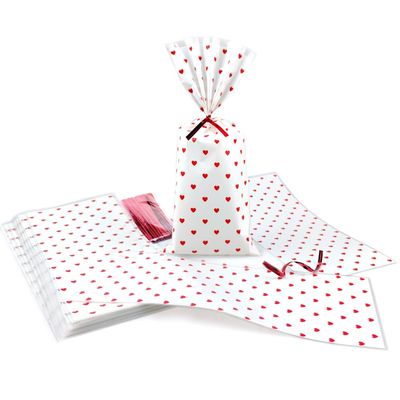 FAZHBARY 100 PCS Cellophane Treat Bags for Gift Bags Red Heart Plastic Bags Goodie Bags for Wrapping Supplies