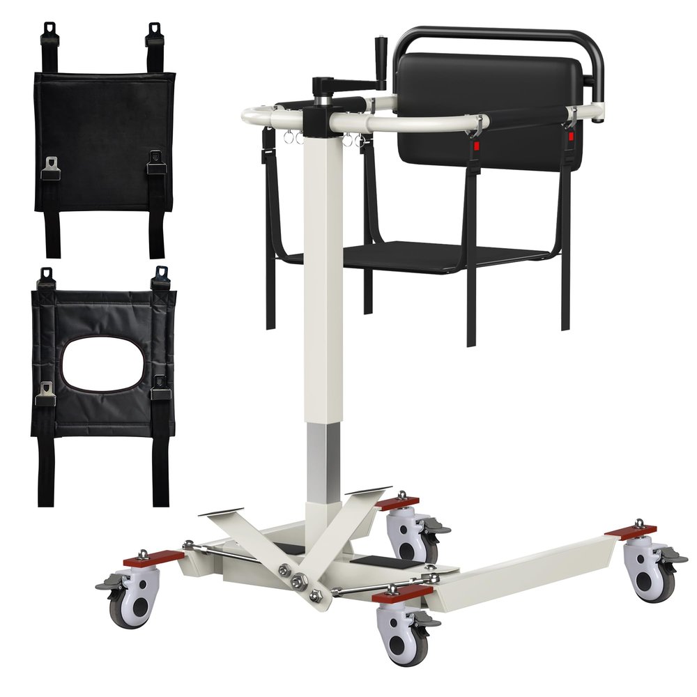 Patient Lift Transfer Chair for Home Portable Wheelchair Lift for Car & Toilets, Bedside Commode Toilets Seat, Transfer Aid for Elderly Height Adjustable (Basic Style)