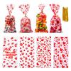 Boutigem 100Pcs Valentines Cellophane Treat Bags Red Love Heart Lips Print Party Favor Bags Clear Plastic Goodie Snack Bags Valentine Theme Gift Packing Bags for Candy Cookies Festival Party Supplies view 1