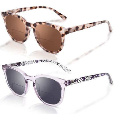 LianSan Bifocal Reading Sunglasses for Women Stylish UV Protection Sun Readers with Spring Hinge Top Clear Eyeglasses(Multicolor S,2.00x)