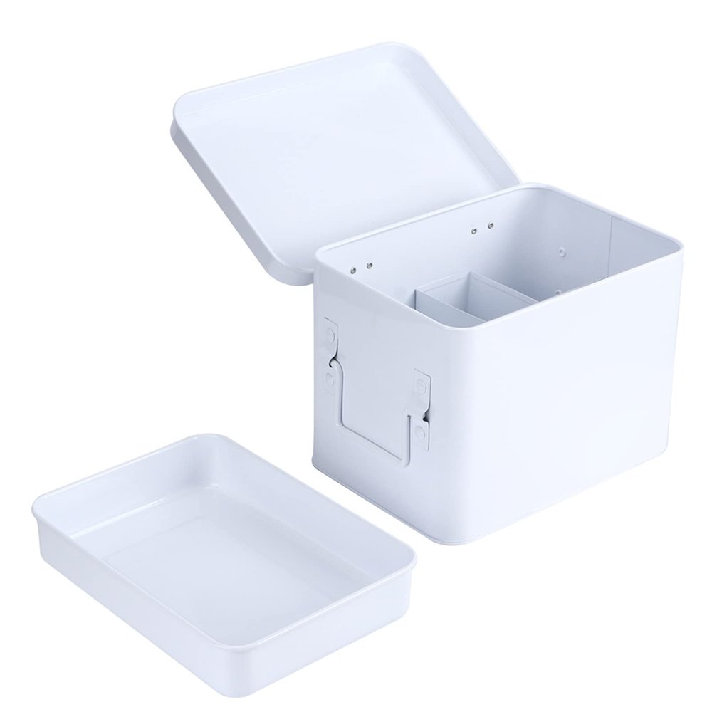 2 Tier Medication Storage Box, Empty Family Emergencies First Aid Kit Container Metal Medication Case Storage Organizer for Home, Travel