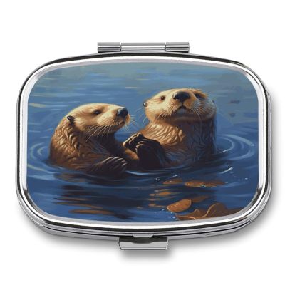 Sea Otters Painting Pill Box Pill Organizer Pill Case 2 Compartment Medicine Pill Organizer Small Pill Case Pill Container Pill Holder Cute Pill Box Mini Pill Case