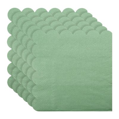 100 Pcs 5 x 5 Inch 2 Ply Scalloped Cocktail Napkins Bridal Shower Dessert Napkins Folded Wedding Party Napkins Anniversary Reception Napkins Decorative Square Napkins for Birthday Green