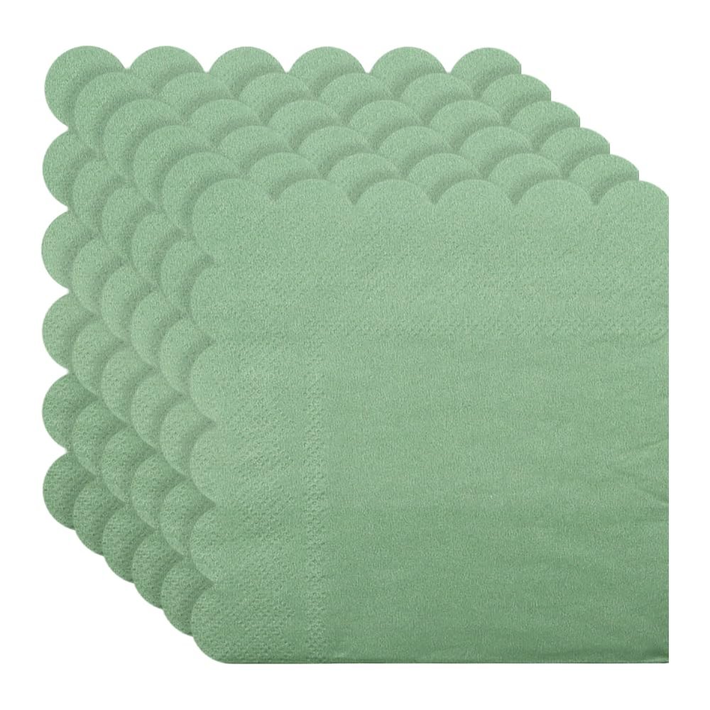 100 Pcs 5 x 5 Inch 2 Ply Scalloped Cocktail Napkins Bridal Shower Dessert Napkins Folded Wedding Party Napkins Anniversary Reception Napkins Decorative Square Napkins for Birthday Green