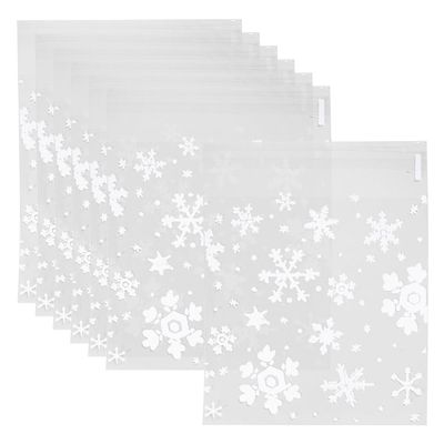 100 Pcs 14 x 14cm Christmas Snowflake Cookie Bags Resealable Cellophane Candy Bags Self Adhesive Xmas Treat Bags Snack Wrapping Bag Small Business Packaging Cello Bags for Wedding Party White