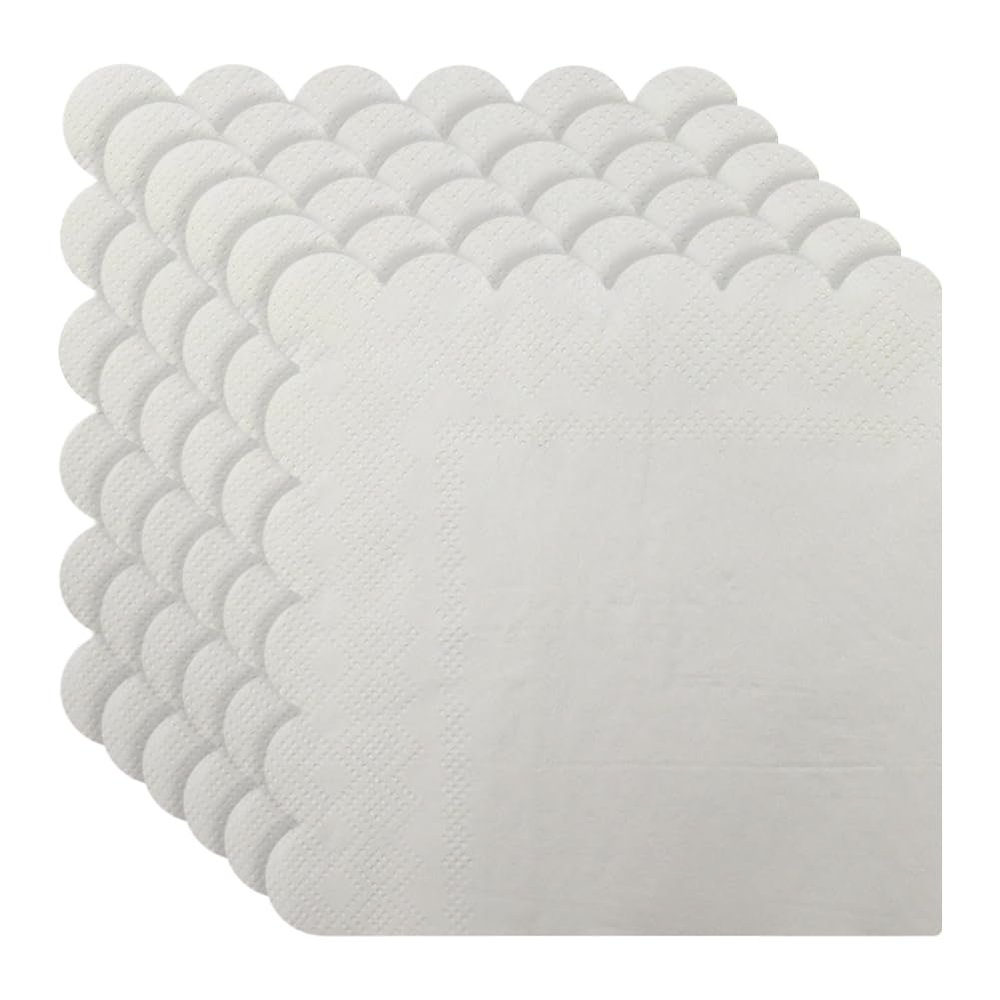 100 Pcs 5 x 5 Inch 2 Ply Scalloped Cocktail Napkins Bridal Shower Dessert Napkins Folded Wedding Party Napkins Anniversary Reception Napkins Decorative Square Napkins for Birthday White