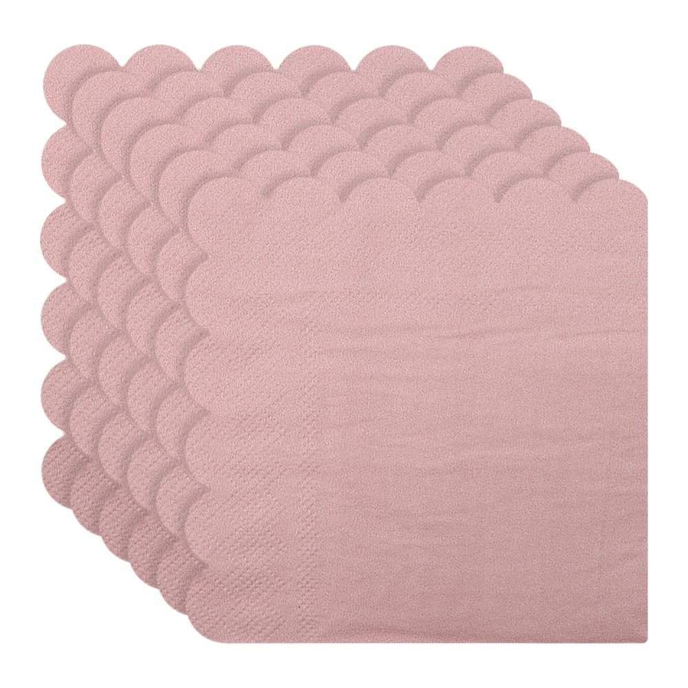 100 Pcs 5 x 5 Inch 2 Ply Scalloped Cocktail Napkins Bridal Shower Dessert Napkins Folded Wedding Party Napkins Anniversary Reception Napkins Decorative Square Napkins for Birthday Pink