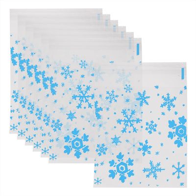 100 Pcs 14 x 14cm Christmas Snowflake Cookie Bags Resealable Cellophane Candy Bags Self Adhesive Xmas Treat Bags Snack Wrapping Bag Small Business Packaging Cello Bags for Wedding Party Blue