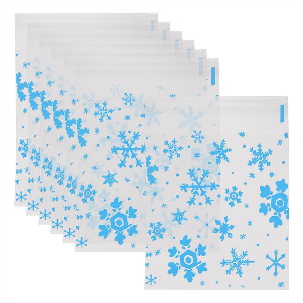 100 Pcs 14 x 14cm Christmas Snowflake Cookie Bags Resealable Cellophane Candy Bags Self Adhesive Xmas Treat Bags Snack Wrapping Bag Small Business Packaging Cello Bags for Wedding Party Blue