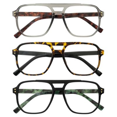 LookLux Oversized Aviator Reading Glasses Men with Blue Light Blocking, 3 Pack Retro Reading Glasses Computer Readers Men 3.5