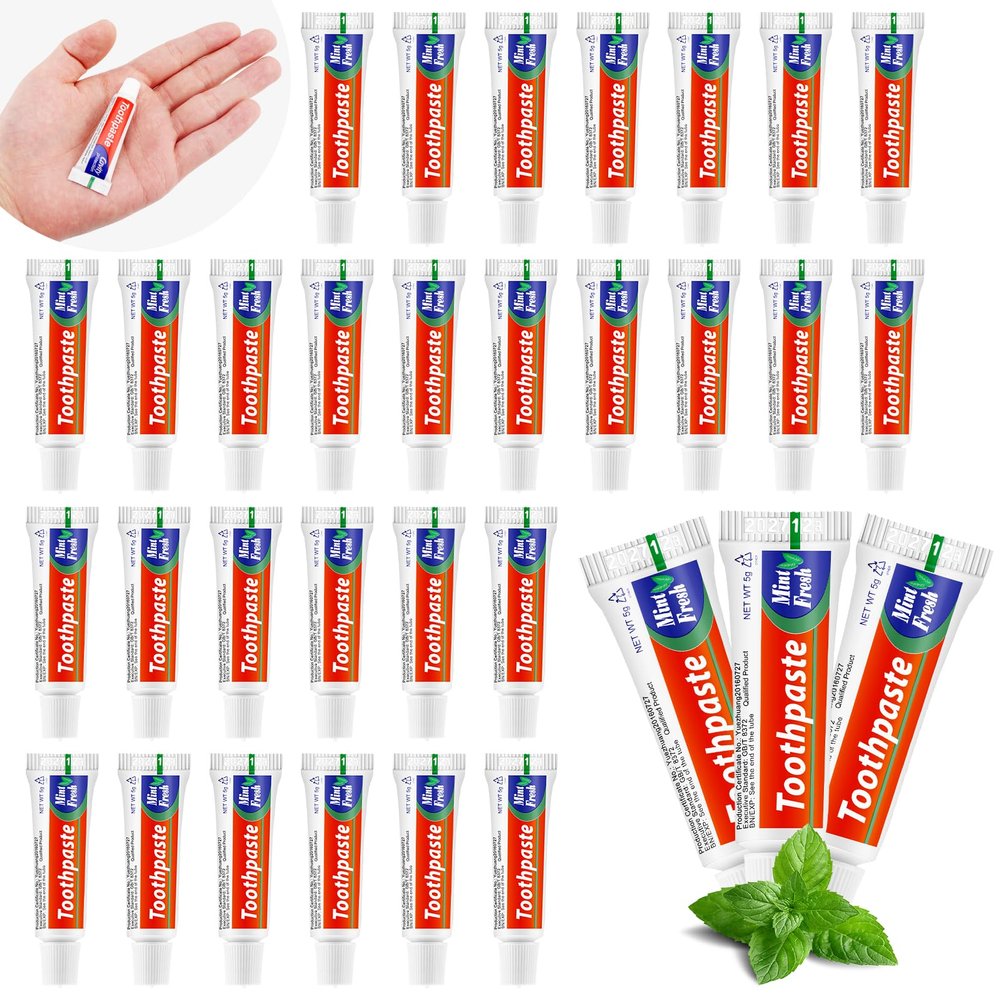 HOFASON 100 Tubes Bulk Travel Size Toothpaste for Bad Breath, 0.18 oz(5 g) Disposable Extra Small 2.28x0.78 inches Mini Toothpaste Peppermint for Guests, Homeless, Hotel, Charity Toiletries