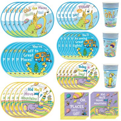 120Pcs Oh The Plase Go Decorations Oh The Placse Go Graduation Decorations Oh The Plases Go Plates and Napkins Kindergarten Graduation Decorations