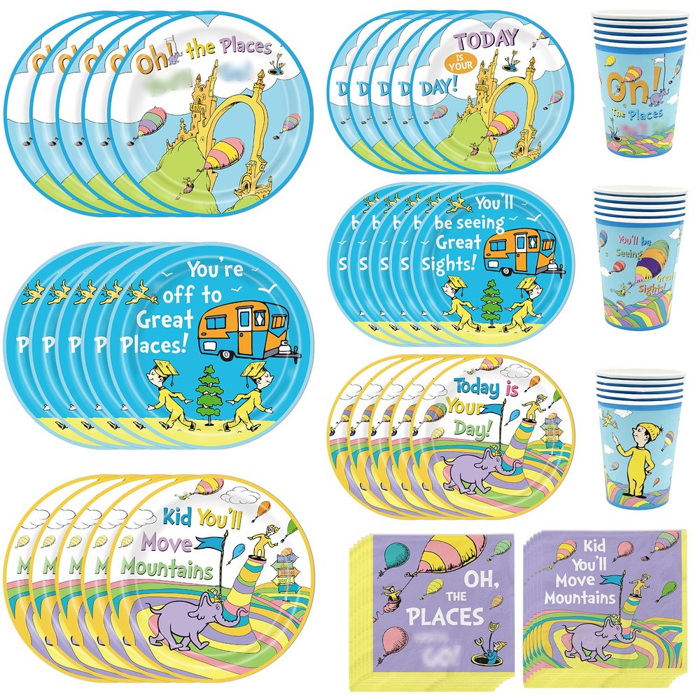 120Pcs Oh The Plase Go Decorations Oh The Placse Go Graduation Decorations Oh The Plases Go Plates and Napkins Kindergarten Graduation Decorations