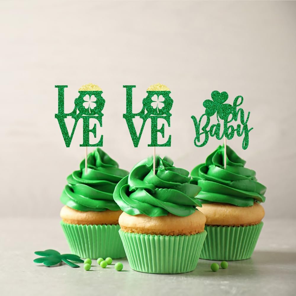 Sleyberoy St. Patrick's Day Cake Toppers-Green Clover Deisgn Birthday Cake Decoration Supplies (cup)