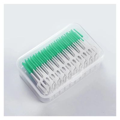 KHOGSBPSW Manual Toothbrush Interdental Silicone Brushes Dental Toothpicks Brush Between Teeth with Thread Oral Cleaning Tools Toothbrush(200pcs Green)