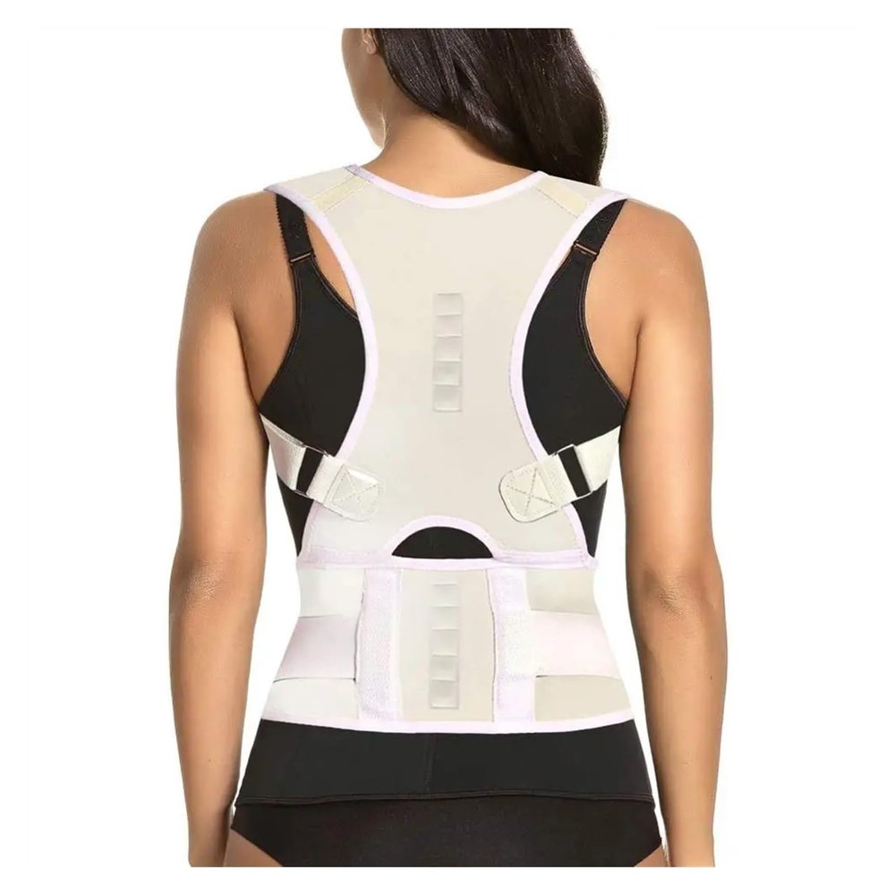 Back Brace Support Belt Magnetic Posture Corrector Full Back Lumbar Support Belt For Lower Upper Back Pain Relief(White,XX-Large)