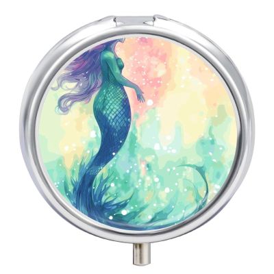 Beautiful Mermaid Tail Pill Box Cute Round Pill Box 3 Compartment Decorative Pocket Purse Portable Mini Travel Medicine Tablet Vitamin Fish Oil Holder Organizer Pill Case