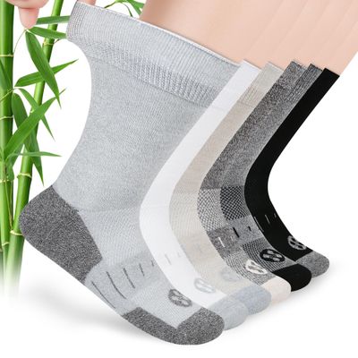 Nolunt Diabetic Socks for Men,6 Pairs Non Binding Crew Diabetic Neuropathy Socks for Men 9-12 10-13 13-15(White+Grey+Black+Beige+Deep Grey+Dark Grey-Large)