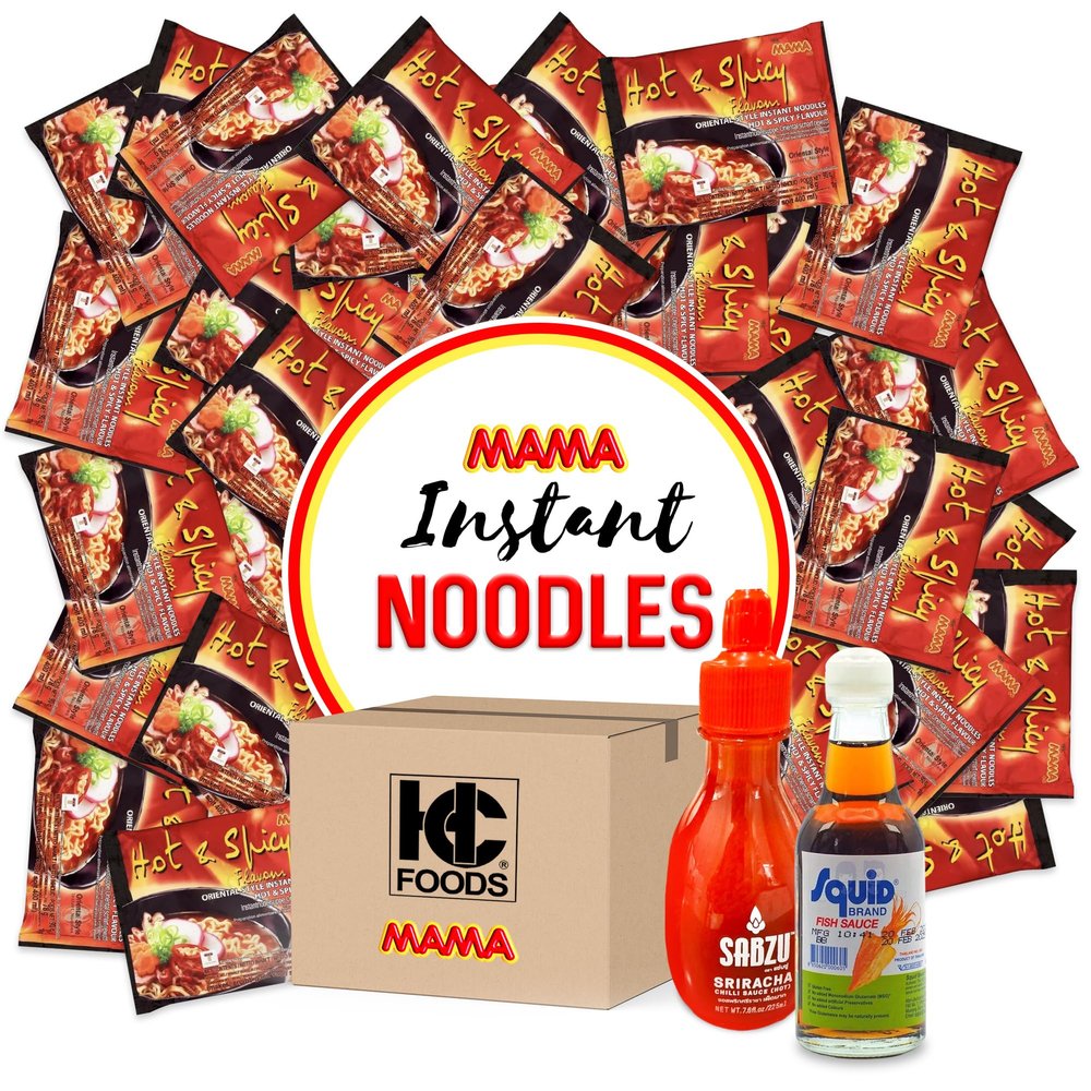 MAMA Instant Noodles, Authentic Thai Flavors | Individually Packaged (20 Packs, Hot & Spicy)
